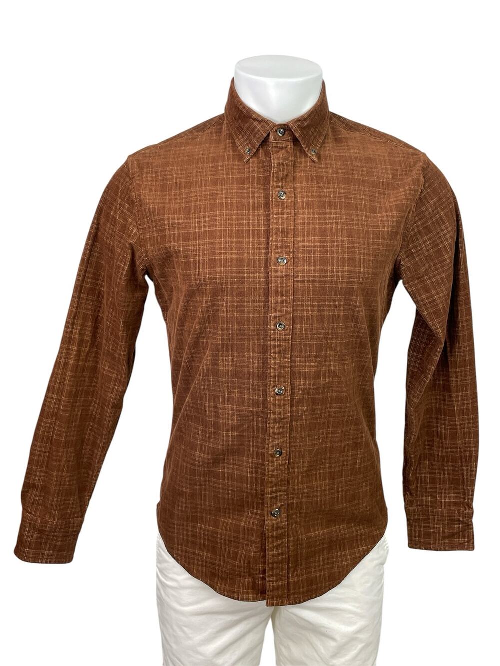 Bonobos Men's Brown Slim Fit Plaid Long Sleeve Button Down Shirt Top Size S